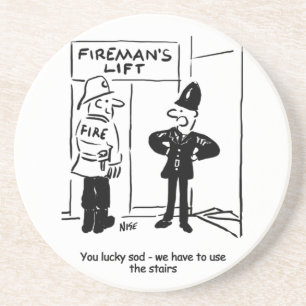 Grappige brandweerman brandweer en politieagent ca zandsteen onderzetter