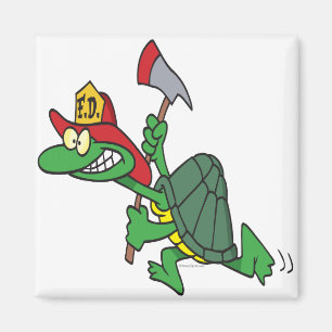 grappige brandweerman brandweer schildpad cartoon magneet