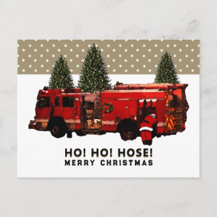 Grappige brandweerman kerstvakantie ansichtkaart briefkaart