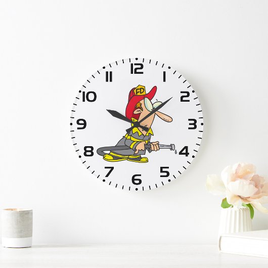 Grappige brandweerman met slang Emergency Responde Grote Klok