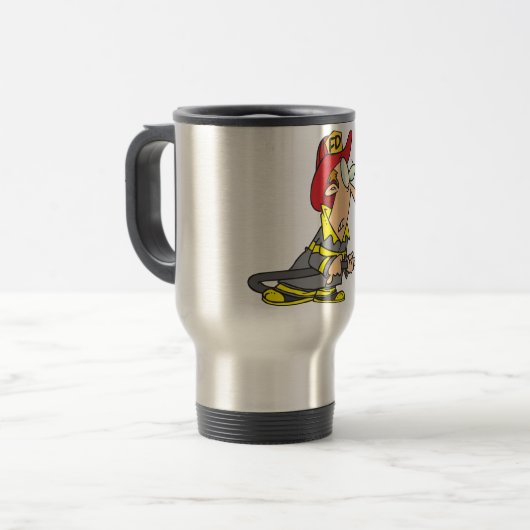 Grappige brandweerman met slang Emergency Responde Reisbeker (Voorkant links)