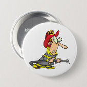 Grappige brandweerman met slang Emergency Responde Ronde Button 7,6 Cm (Voorkant /achterkant)