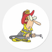 Grappige brandweerman met slang Emergency Responde Ronde Sticker (Voorkant)