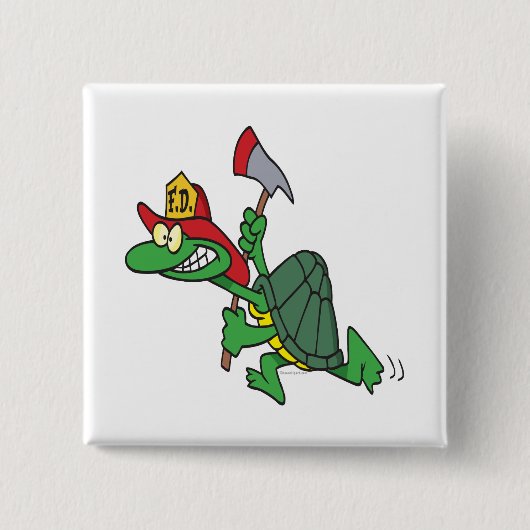 grappige brandweerschildpad-cartoon vierkante button 5,1 cm (Voorkant)
