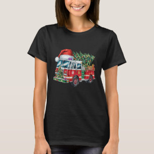 Grappige brandweerwagen Kerstman hoed Kerstboom Li T-shirt