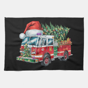 Grappige brandweerwagen Kerstman hoed Kerstboom Li Theedoek