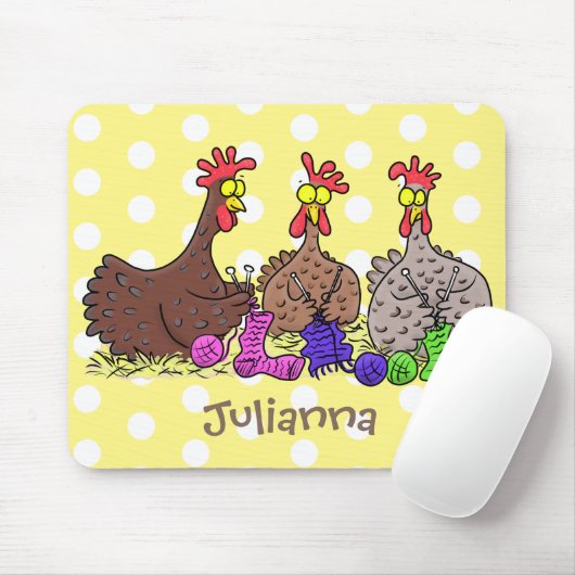 Grappige breiende kippen cartoonillustratie muismat (Met muis)