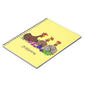 Grappige breiende kippen cartoonillustratie notitieboek (Linkerzijde)