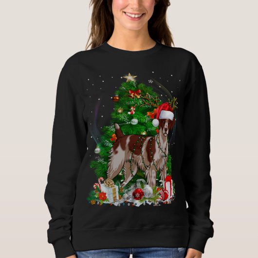 Grappige Bretagne Spaniel Kerstboom Licht Pyjama Trui (Voorkant)