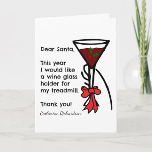 Grappige brief aan Santa Treadmill wijnglazen houd Feestdagen Kaart