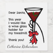 Grappige brief aan Santa Treadmill wijnglazen houd Wijn Etiket (Enkel label)