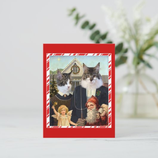 Grappige briefkaart van Kerstmis van de kat het (Staand voorkant)