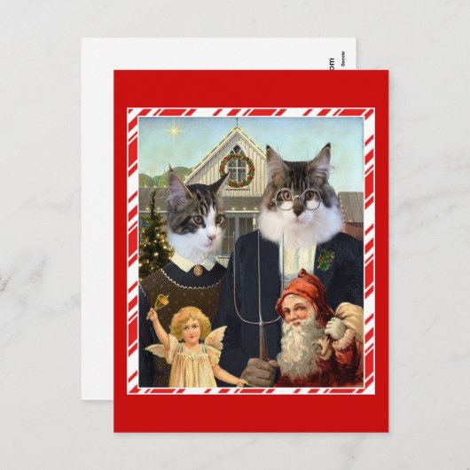 Grappige briefkaart van Kerstmis van de kat het (Voorkant / Achterkant)