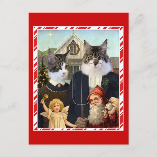 Grappige briefkaart van Kerstmis van de kat het (Voorkant)