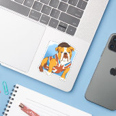 Grappige Britse Bulldog Engelse Vlag Patriottisch Sticker (Laptop met iPhone)