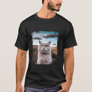 Grappige Britse korthaar kat selfie met buitenaard T-shirt