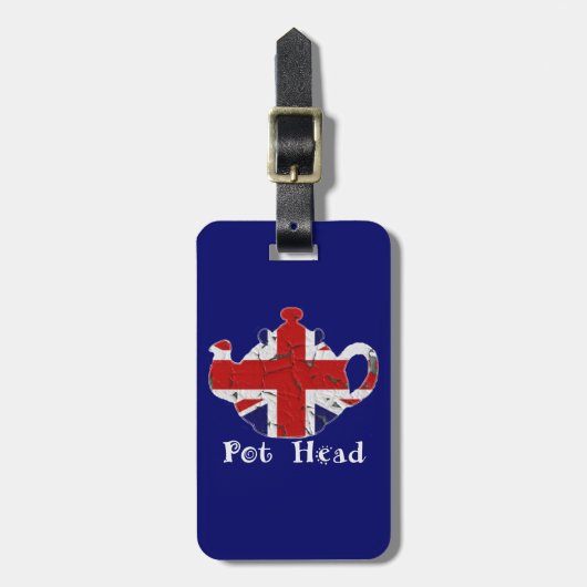 Grappige Britse Theepot Pot Hoofd Bagage Reis Bagagelabel (Voorkant verticaal)