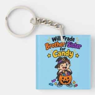 Grappige broer of zus Halloween Zal broer zus ruil Sleutelhanger