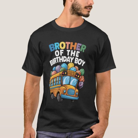 Grappige broer van de verjaardag jongen school bus t-shirt (Voorkant)