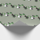 Grappige Brontosaurus bruiloft kunst Cadeaupapier (Hoek)