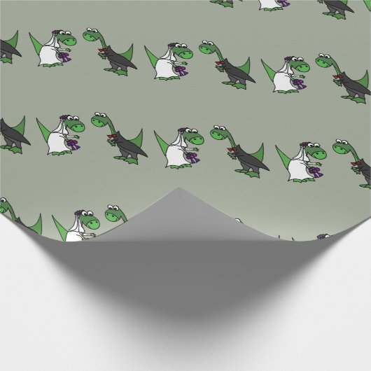 Grappige Brontosaurus bruiloft kunst Cadeaupapier (Hoek)