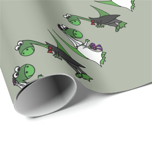 Grappige Brontosaurus bruiloft kunst Cadeaupapier (Rol Hoek)