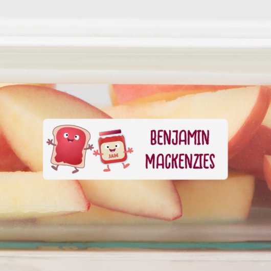 Grappige brood en jam cartoon gepersonaliseerd labels (Aangebracht)