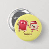 Grappige brood- en jam-cartoonpersonages ronde button 5,7 cm (Voorkant /achterkant)