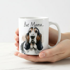 Grappige Browns & White 'Maar Mama.' Basset Hound Koffiemok
