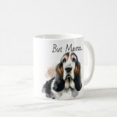 Grappige Browns & White 'Maar Mama.' Basset Hound Koffiemok (Voorkant rechts)