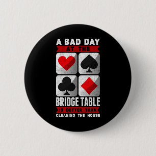 Grappige brugspeler een slechte dag aan de brugtaf ronde button 5,7 cm