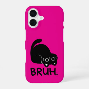 Grappige “Bruh” Kat Cute Roze Esthetisch Zwarte ka iPhone 16 Hoesje