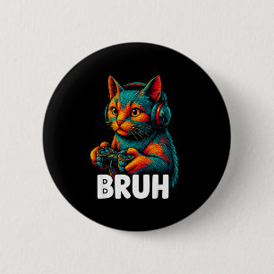 Grappige Bruh Kat Gamer Video Games Gaming Voor Ma Ronde Button 5,7 Cm