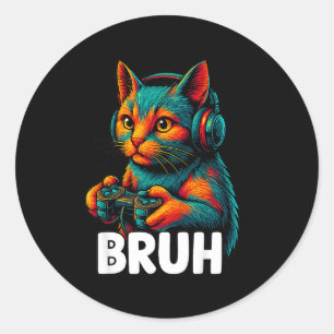 Grappige Bruh Kat Gamer Video Games Gaming Voor Ma Ronde Sticker