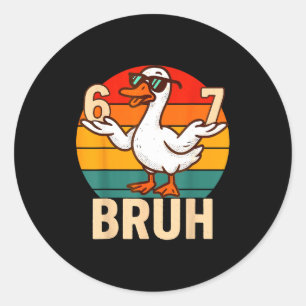 Grappige Bruh Retro Eend 6 7 Meme Kinderen Tiener  Ronde Sticker