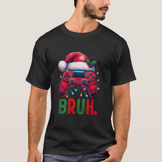 Grappige Bruh Video Game Controller Kerstman G T-shirt (Voorkant)