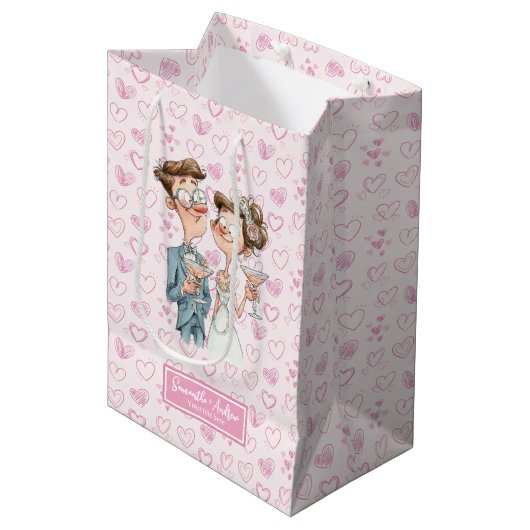 Grappige bruid bruidegom cadeau tas eigenzinnige C Medium Cadeauzakje (Voorkant Gekanteld)