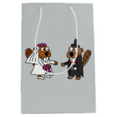 Grappige bruid en bruidegom Beaver Gift Bag Medium Cadeauzakje (Voorkant)