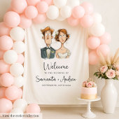 Grappige bruid en bruidegom bruiloft achtergrond W Wandkleed