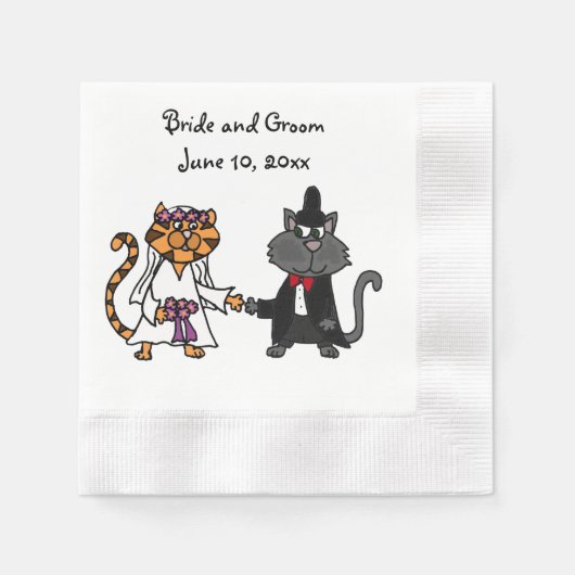 Grappige bruid en bruidegom Cat Wedding Art Servet (Voorkant)