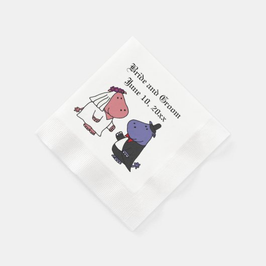 Grappige bruid en bruidegom Hippo bruiloft Cartoon Servetten (Hoek)