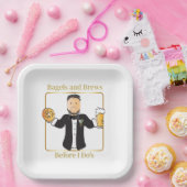 Grappige bruidegom Cartoon Bagel bruiloft brunch Papieren Bordje (Feest)