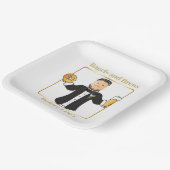 Grappige bruidegom Cartoon Bagel bruiloft brunch Papieren Bordje (Gebogen)