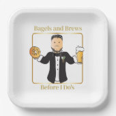 Grappige bruidegom Cartoon Bagel bruiloft brunch Papieren Bordje (Voorkant)