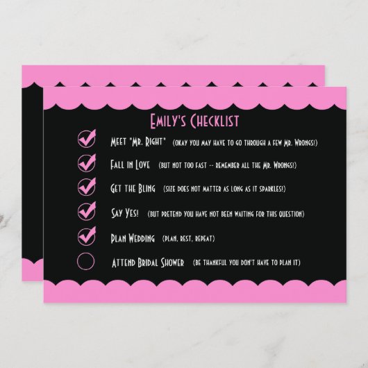 Grappige bruids douche uitnodiging — grappige chec (Voorkant / Achterkant)