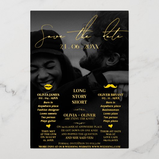 Grappige bruiloft bespaar de datum folie uitnodiging (Voorkant)