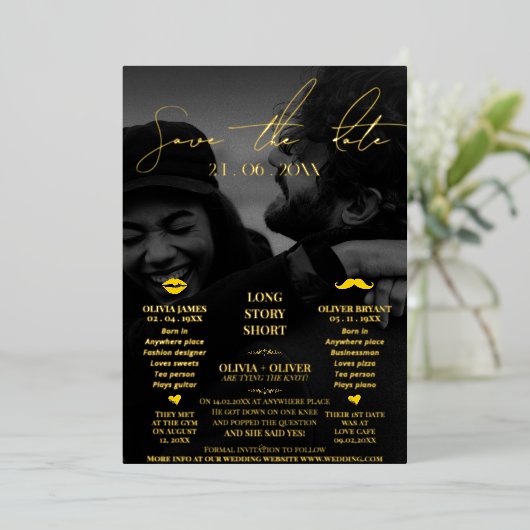 Grappige bruiloft bespaar de datum folie uitnodiging (Staand Voorkant)