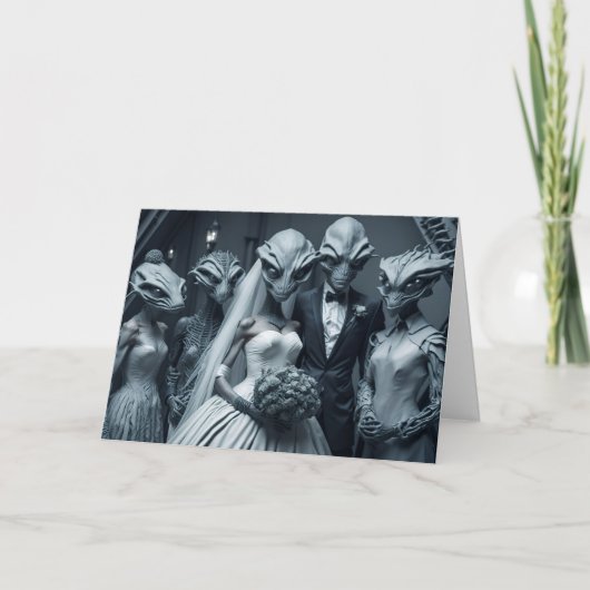 GRAPPIGE BRUILOFT GEFELICITEERD Aliens Wenskaart Kaart (Voorkant)