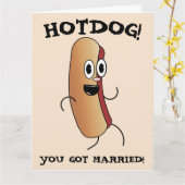 GRAPPIGE BRUILOFT HOTDOG GEFELICITEERD WENSKAART KAART (Gele Bloem)