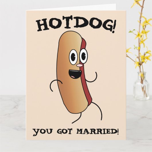 GRAPPIGE BRUILOFT HOTDOG GEFELICITEERD WENSKAART KAART (Gele Bloem)